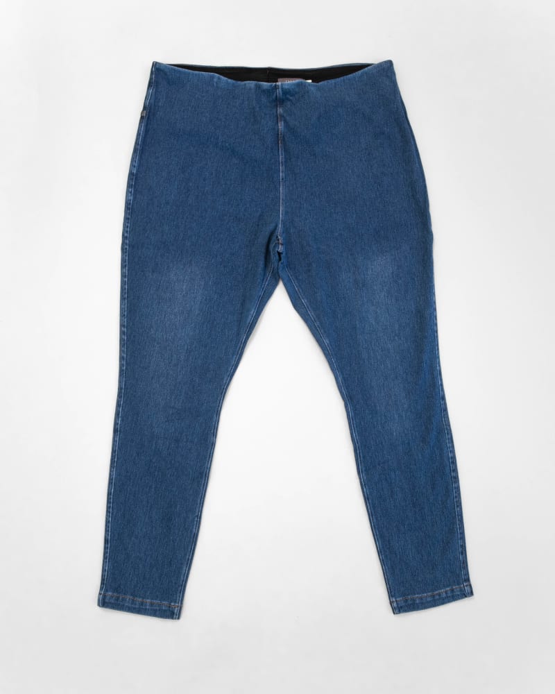 Front of a model wearing a size 2X Toothpick Denim in Mid Wash by Lysse. | dia_product_style_image_id:303147